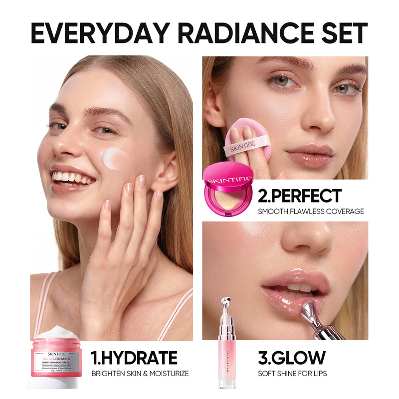 Aufhellendes Glow Cover Kissen + Lip Serum + Feuchtigkeitsgel 3-teiliges Set