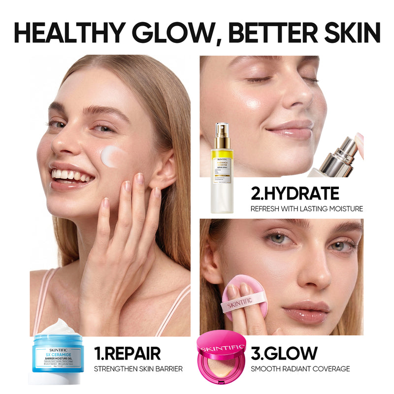 5X Ceramide Gel & Glow Cushion & Serum Spray 3-teiliges Set